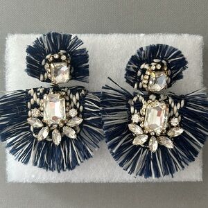 Blue & White Fringe & Crystal Statement Earrings
